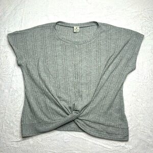 Paper Crane top twisted short sleeve shirt women’s small gray knitted stripe